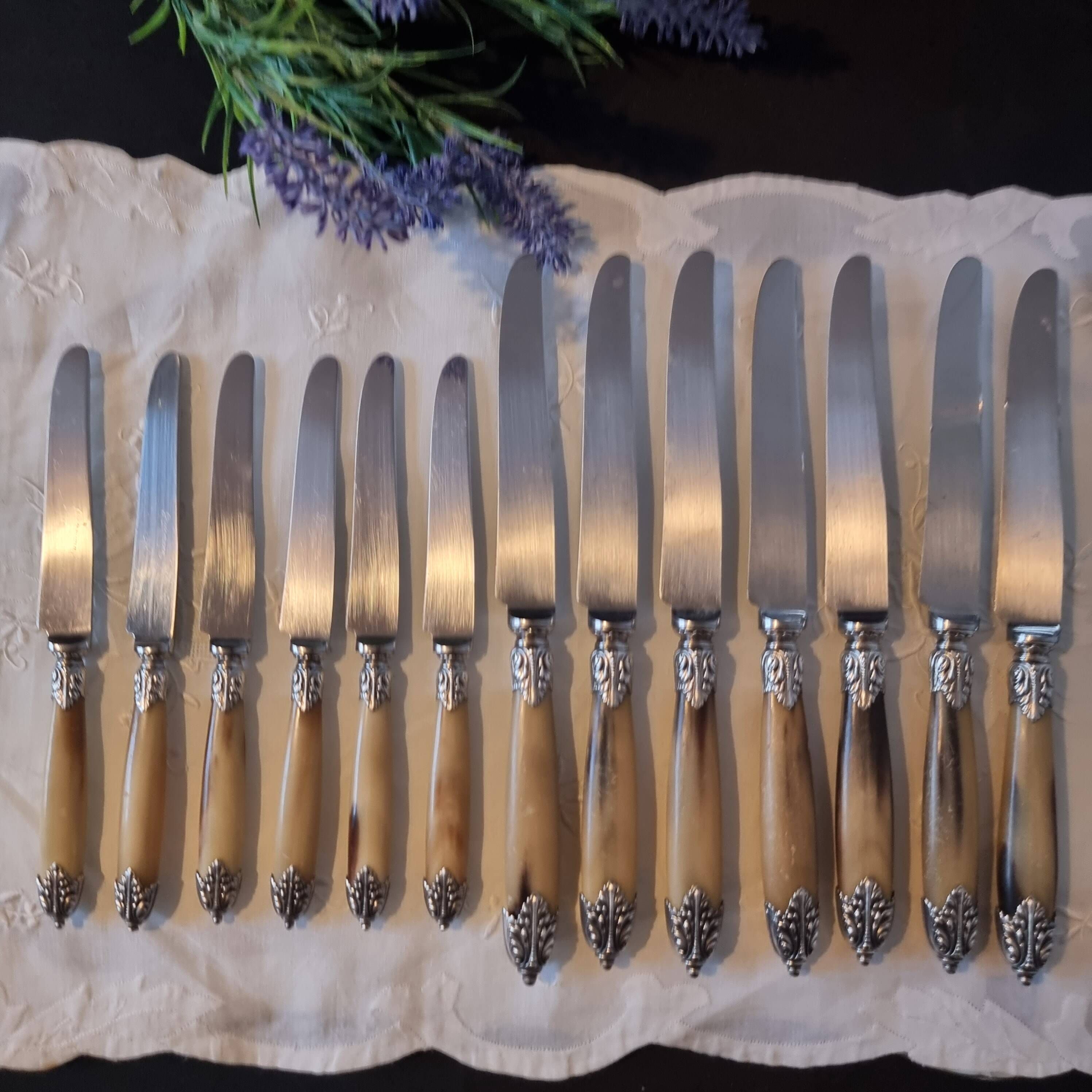 Exquisite set of twelve antique Art Nouveau knives (6+6)