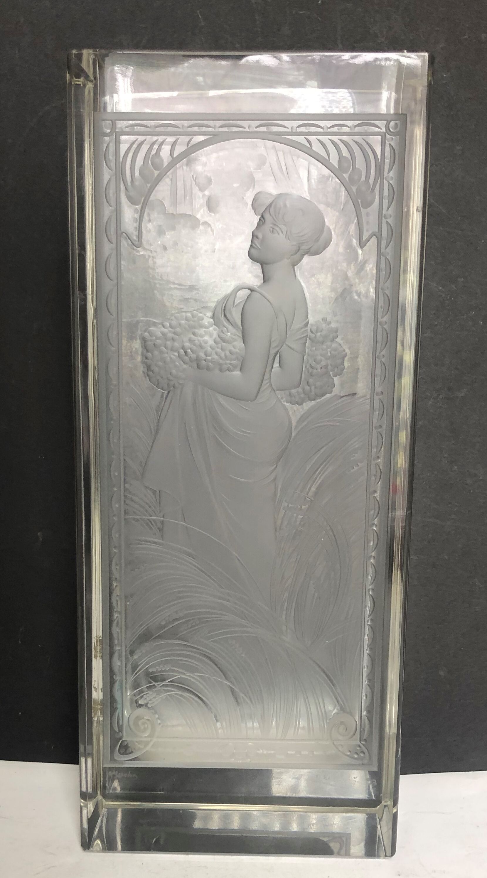 Art Deco engraved glass vase
