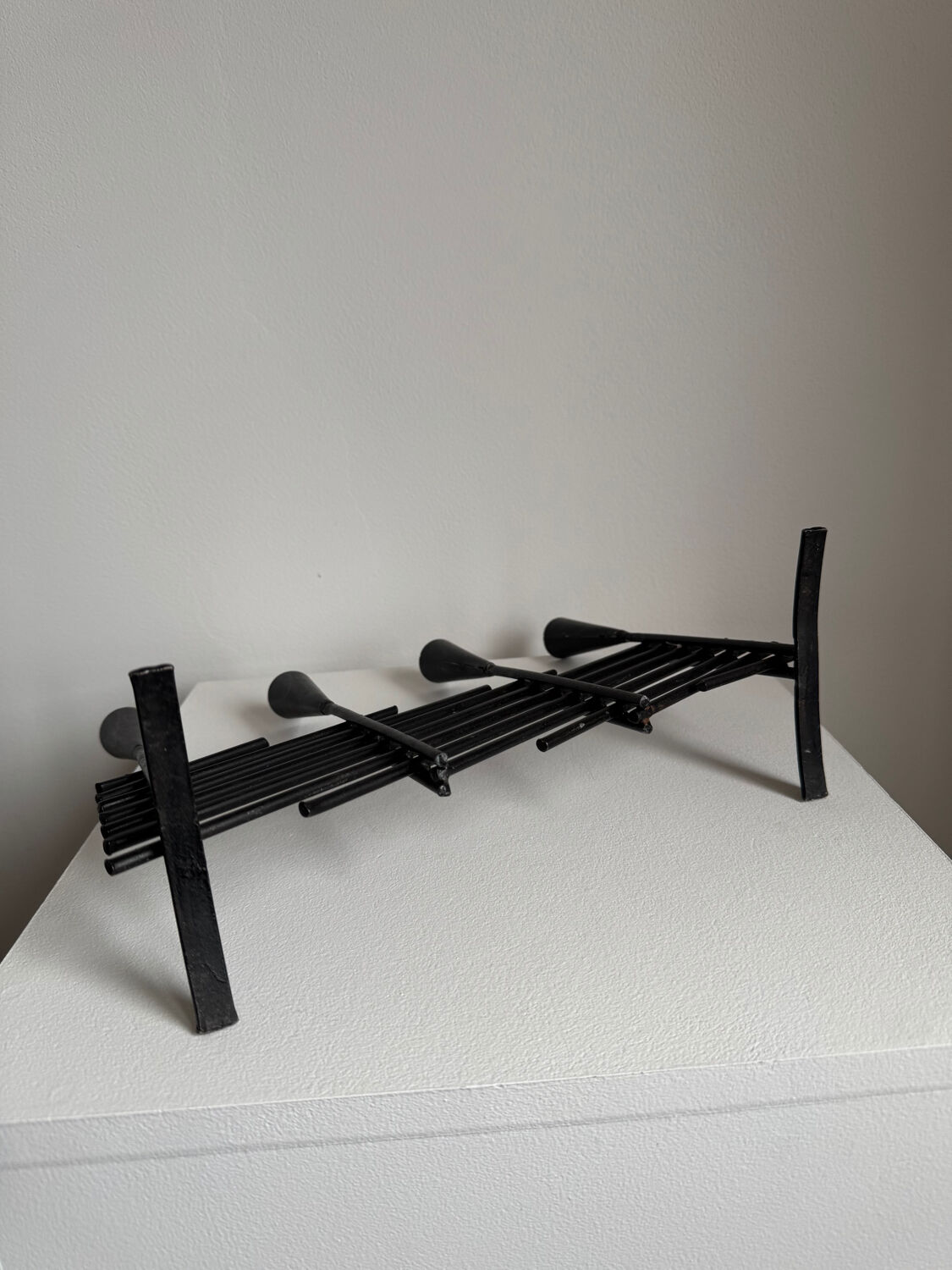 Vintage brutalist candelabrum in black metal