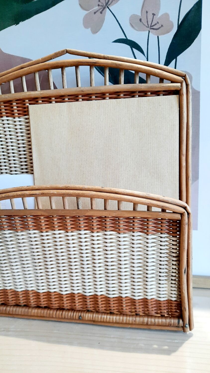 Vintage wicker letter rack