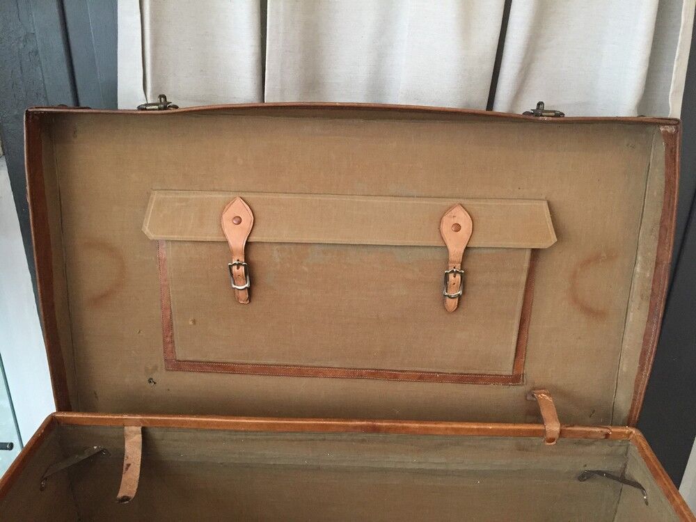 Vintage suitcase in indoor leather light khaki fabric