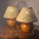 paire lampe boule bois massif   70 a 80 abat jour neuf osier vannerie 25x20