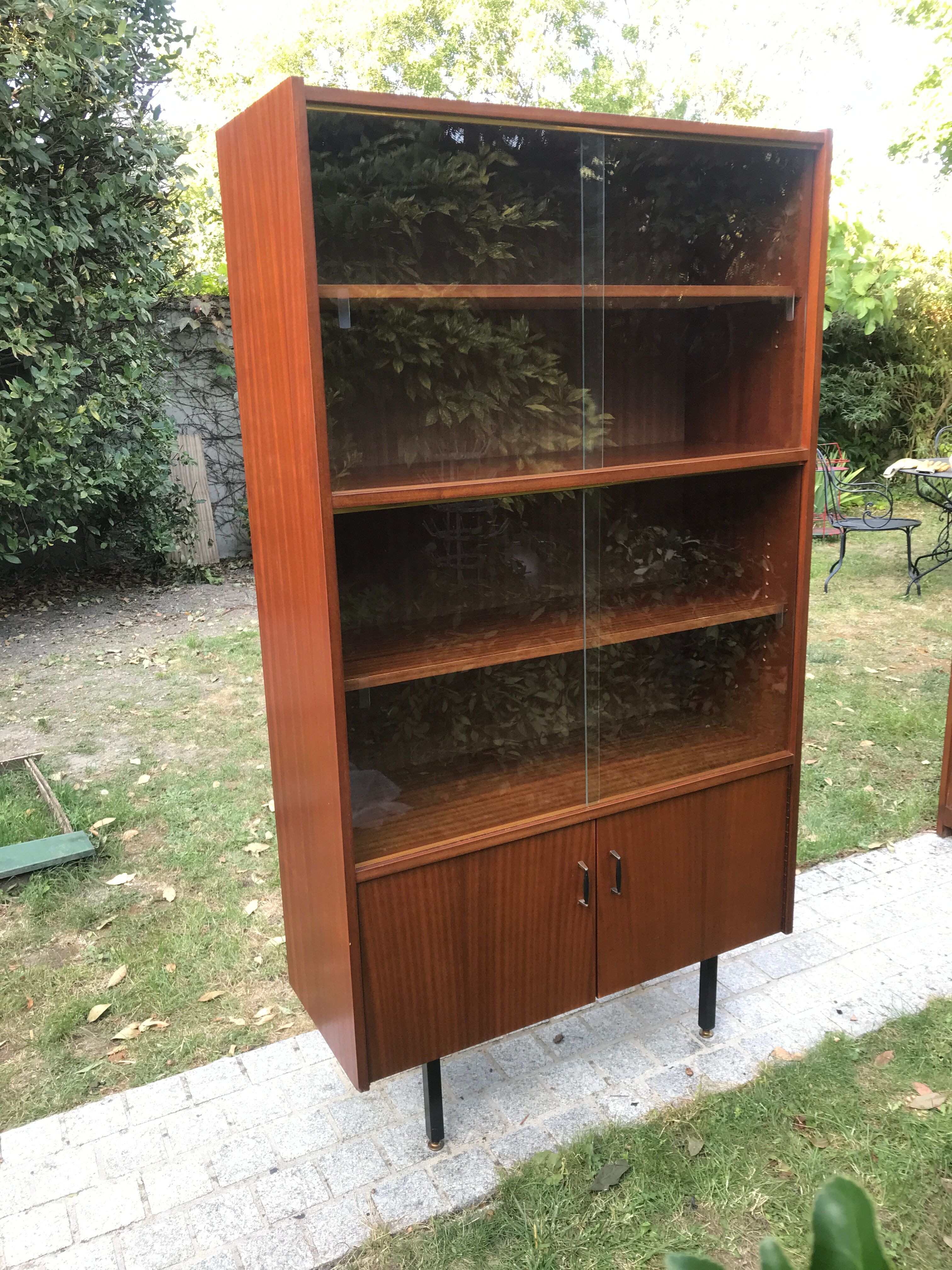 Vintage metal feet modernist showcase bookcase 1960