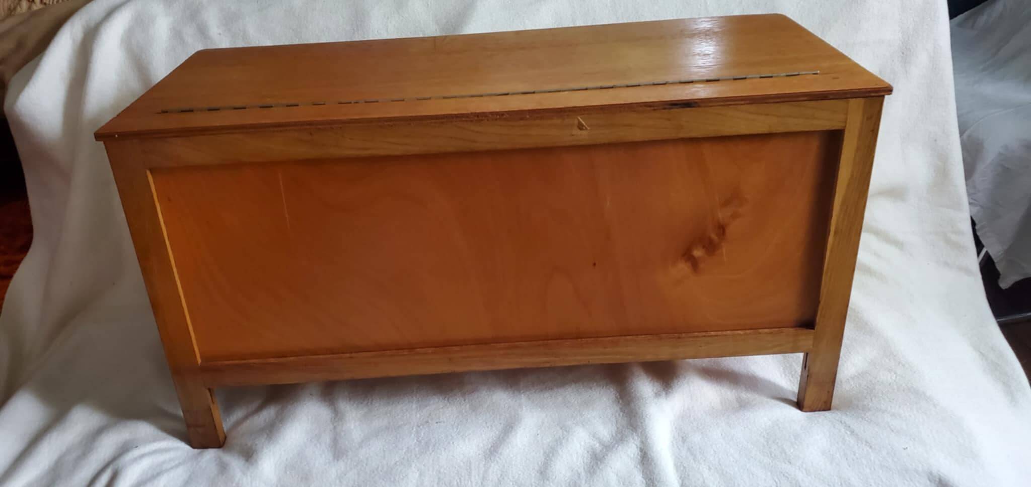 Vintage 1970s wooden and rattan toy chest