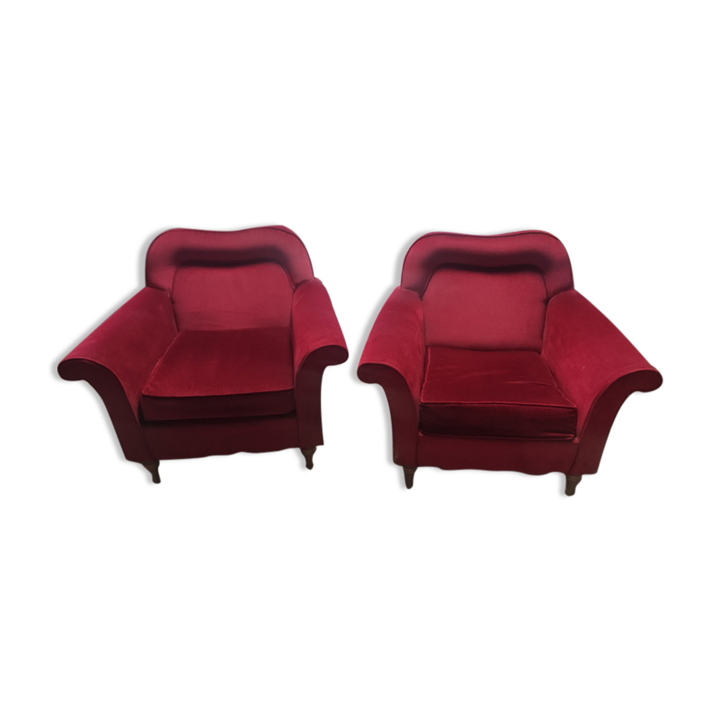 Pair of vintage red velvet armchairs