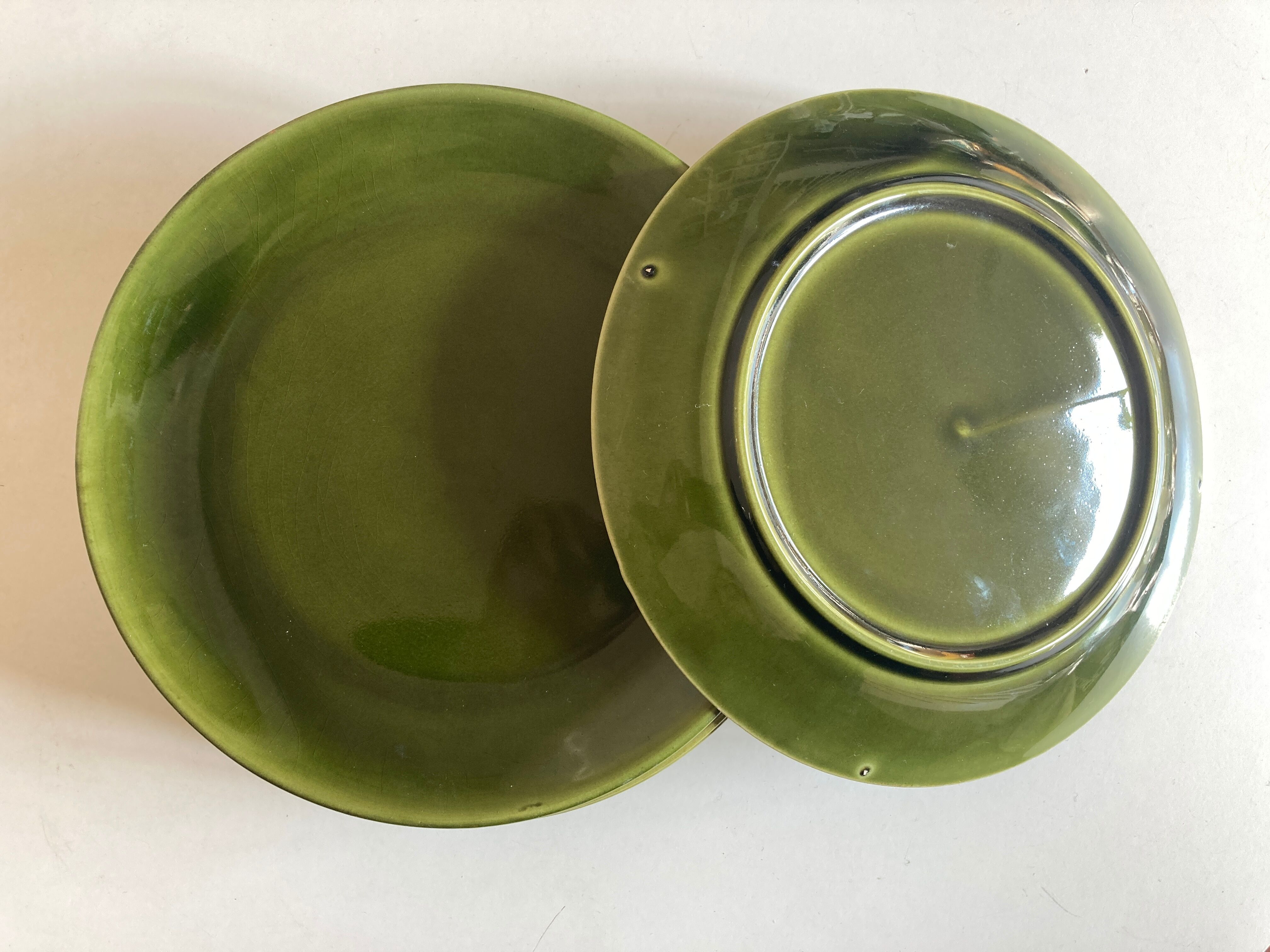 set of 6 flat plates 1960 in green faience