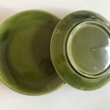 set of 6 flat plates 1960 in green faience