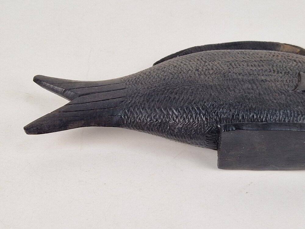 Vintage African Fish Storage Container in Hand-Carved Ebony, 1950s