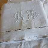 Ensemble ancien drap plat et 2 taies d'oreiller