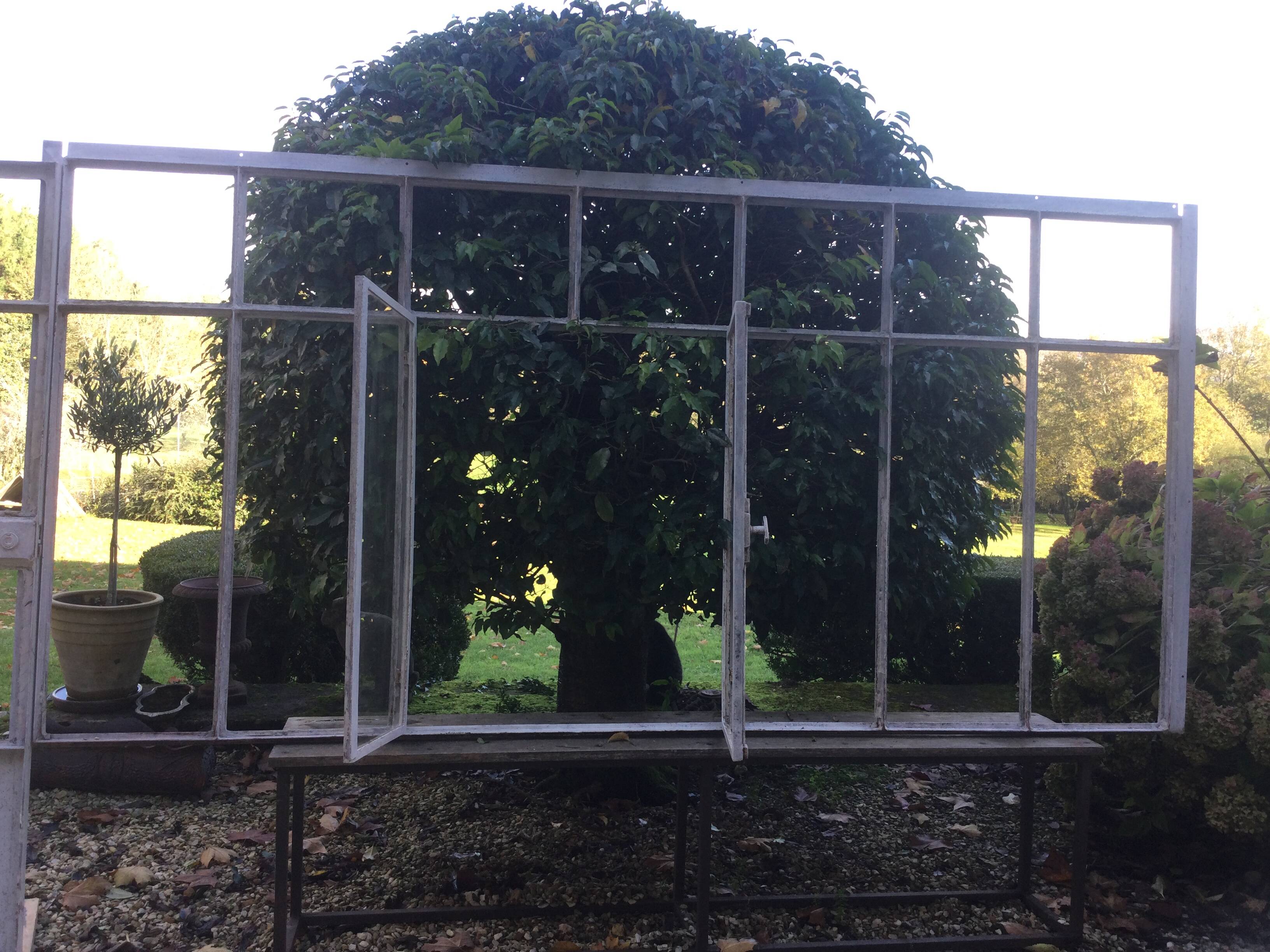 Old glass roof with door and window