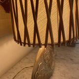 Signed Vallauris lamp, rattan lampshade from the 70s