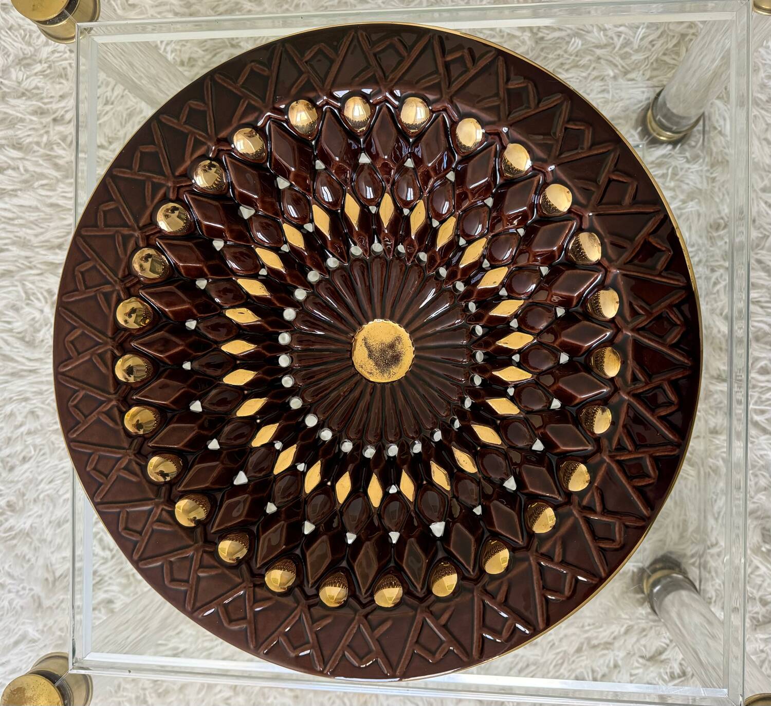 Large decorative openwork ceramic dish Vallauris 60s