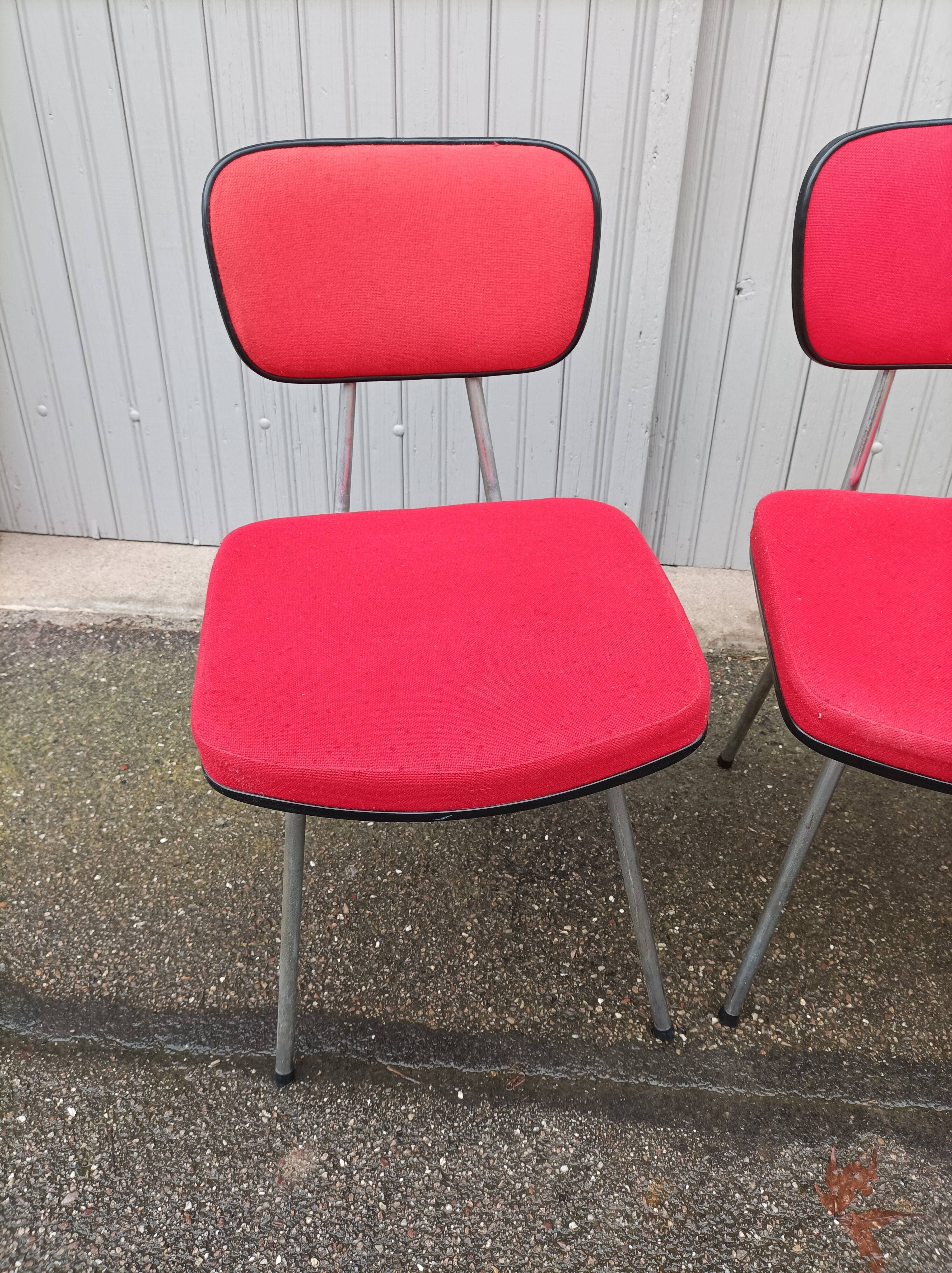 Set of 2 chairs and 1 vintage stool red fabric