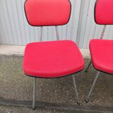 Set of 2 chairs and 1 vintage stool red fabric