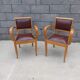 Paire de fauteuil bridge en skaï marron années 50