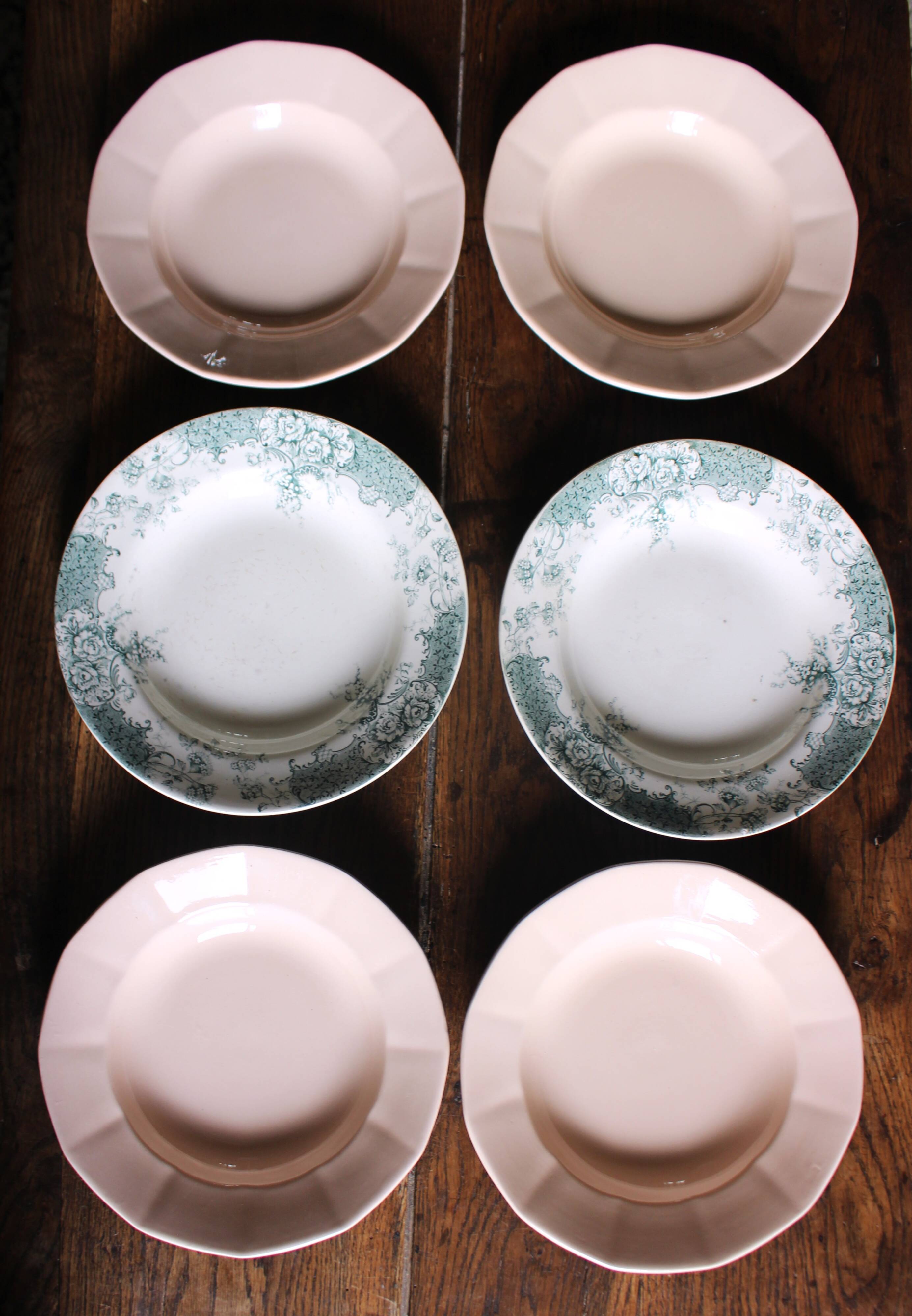 A set of 6 deep plates Fécamp Choisy le Roi Terre de Fer Rose Digoin.