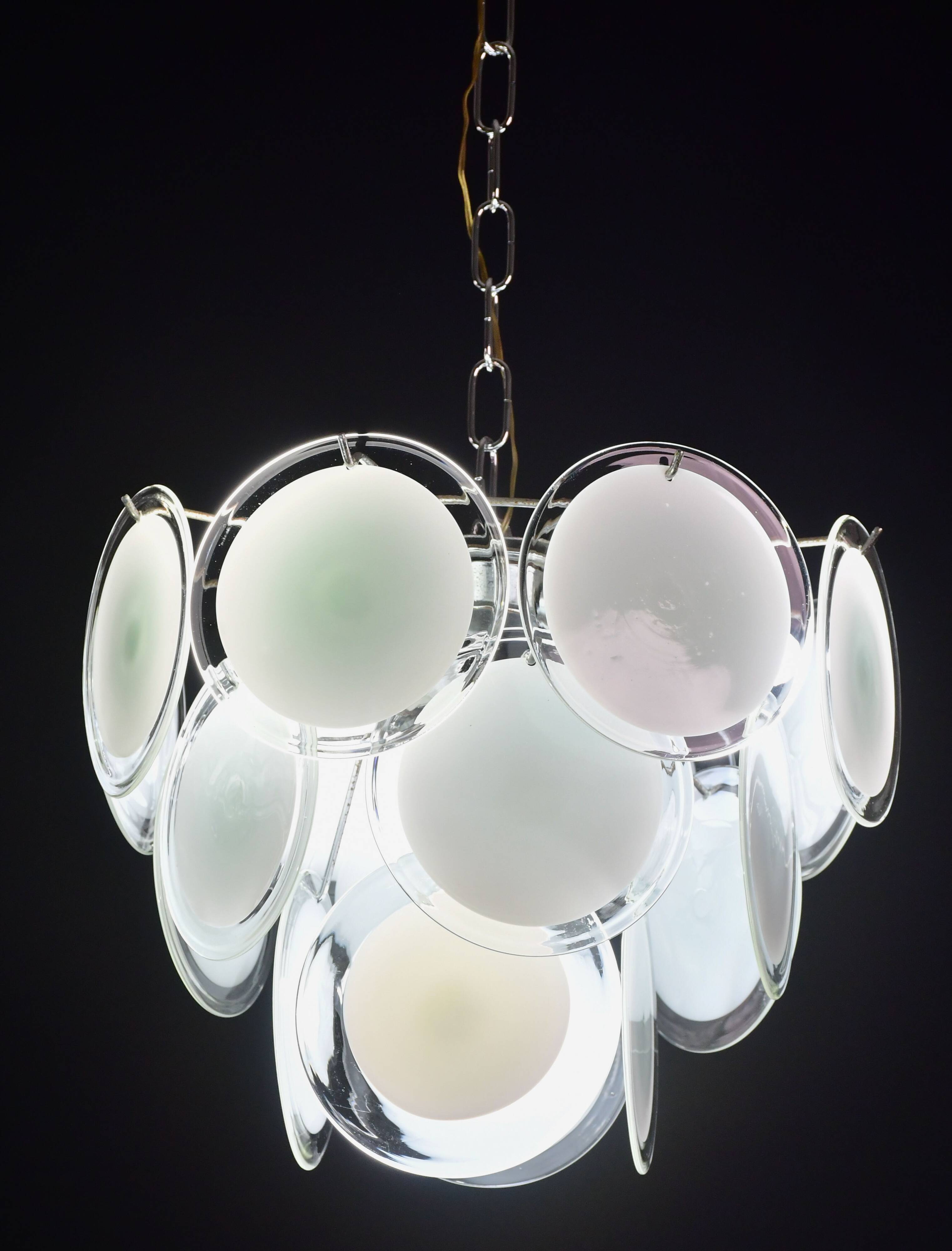 Disc white Murano glass chandelier by Vistosi