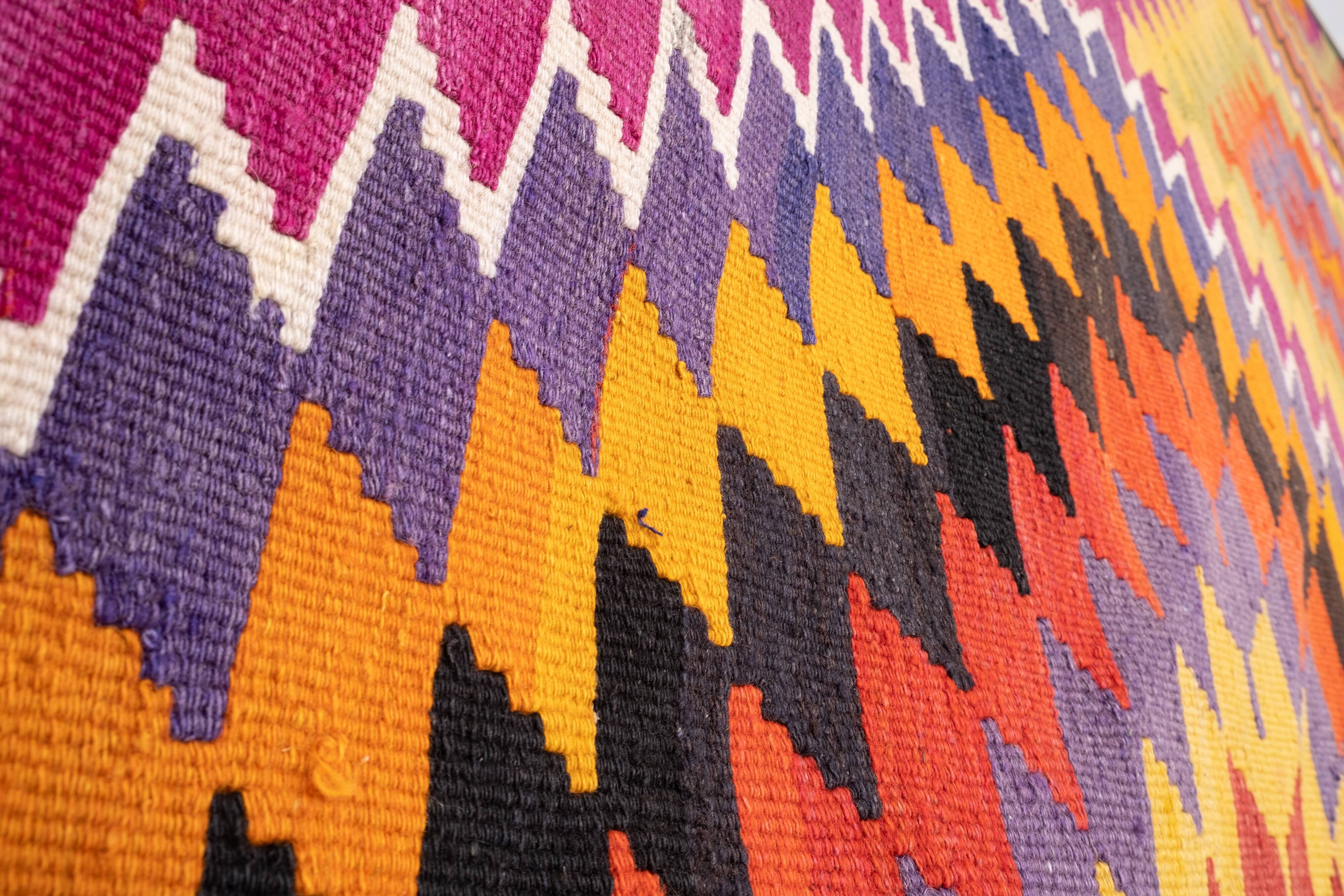 Vintage Oriental Diamond Pattern Large Floor Turkish Kilim Rug 6' X 11'2"