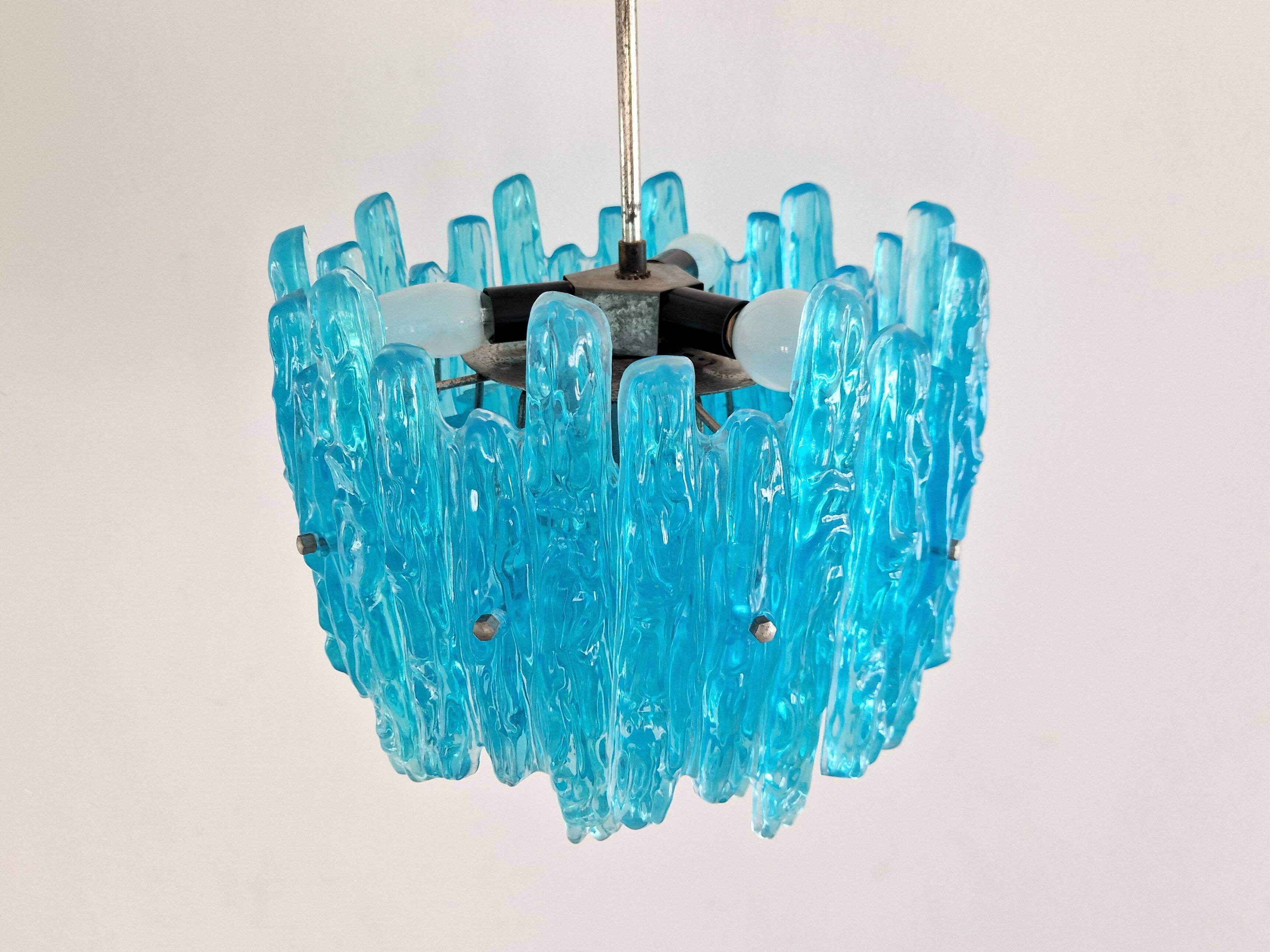 Turquoise lucite vintage pendant lamp, 1970's