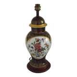 French Limoges Hergé table lamp base with gold highlights and floral decoration.