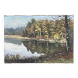 Oil on canvas lake landscape signed go baudoin xxth - 1975