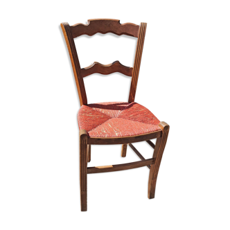 Oak wooden chair, stuffed and repainted