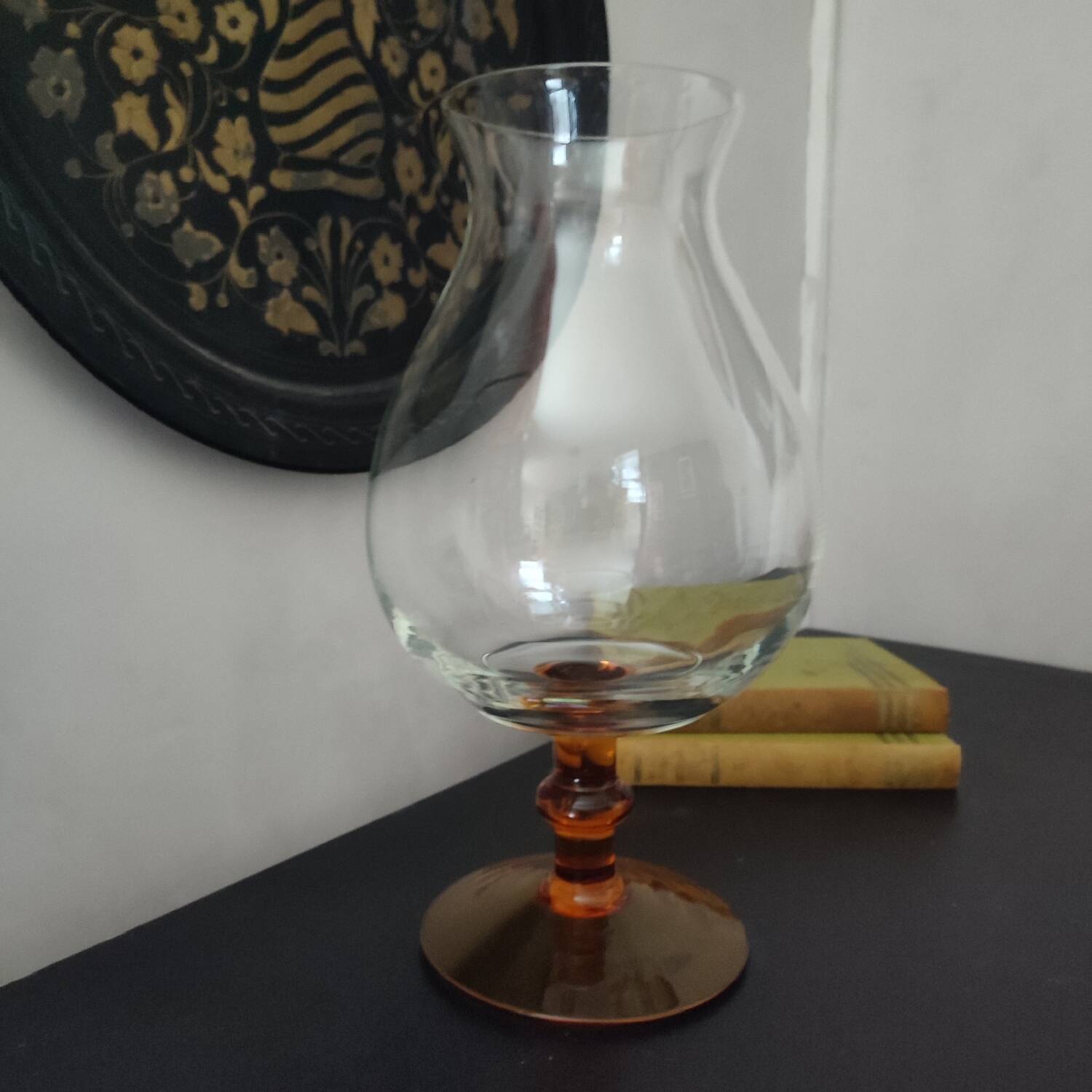Vintage 70s glass stemmed vase