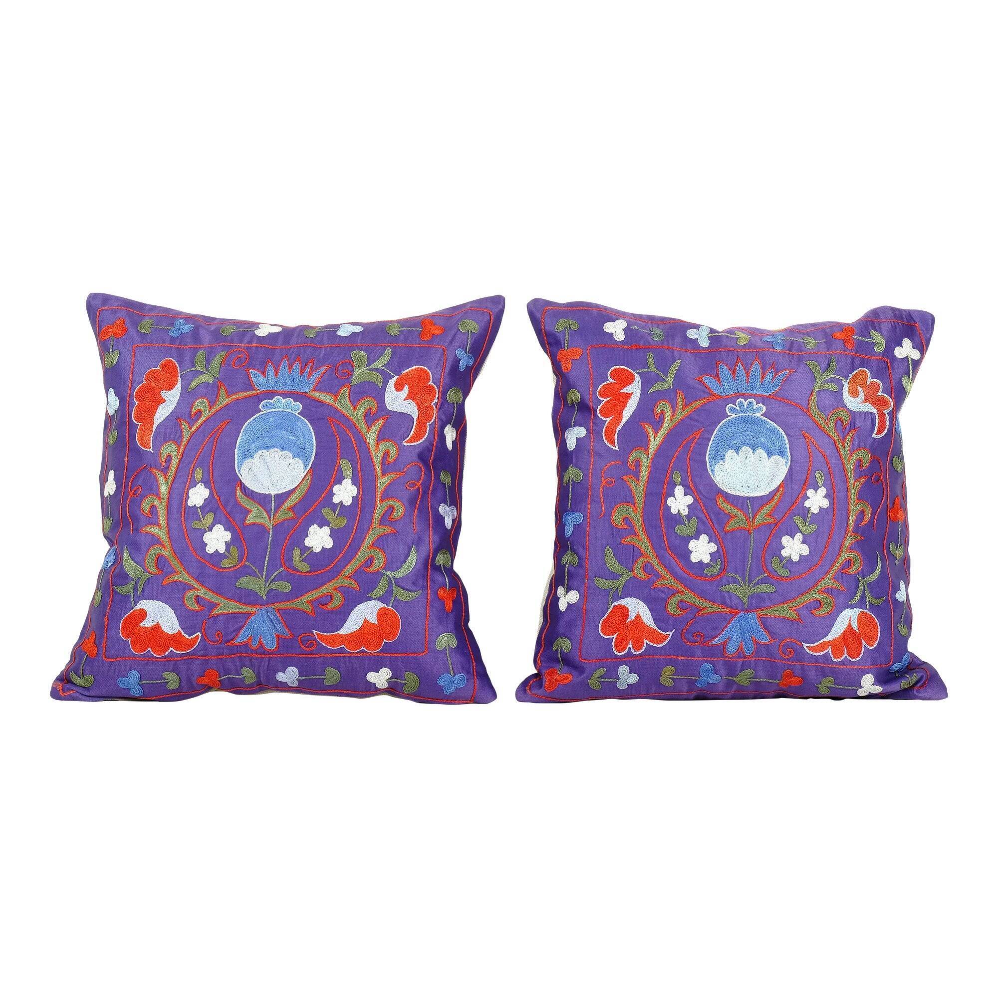 Set of 2 vintage embroidered cushion covers 48x48 cm