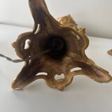 Pair of openwork gilded bronze tripod lamps