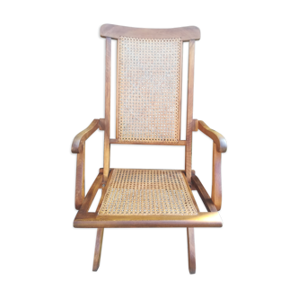 Folding beech canned armchair