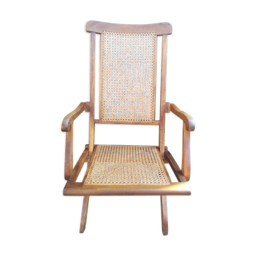Folding beech cane armchair
