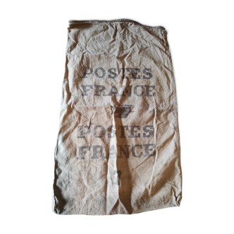 Vintage postal bag trade object of La Poste in mixed-race canvas burlap