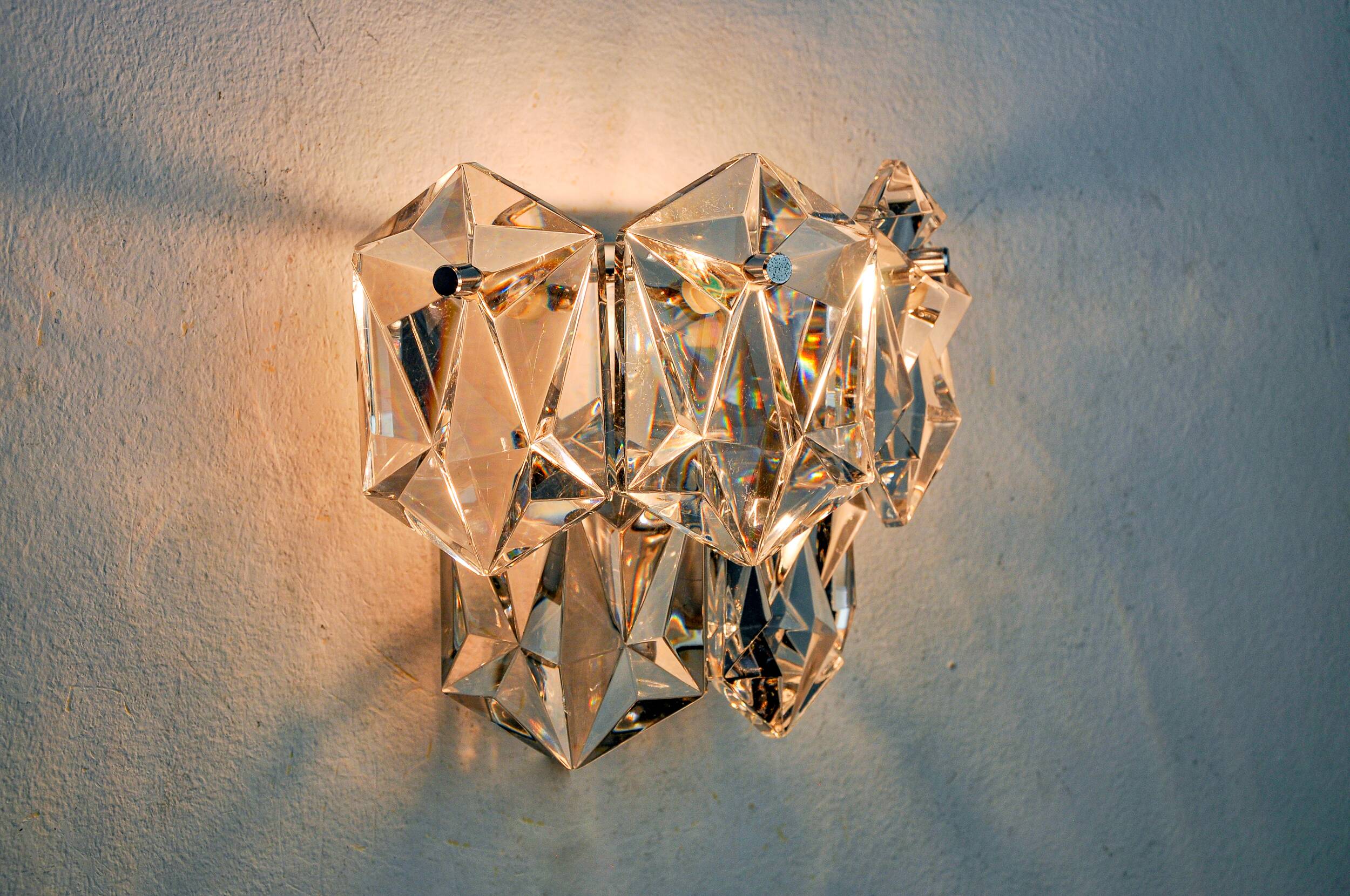 Kinkeldey wall lamp, cut crystals, 2 levels, Germany, 1970