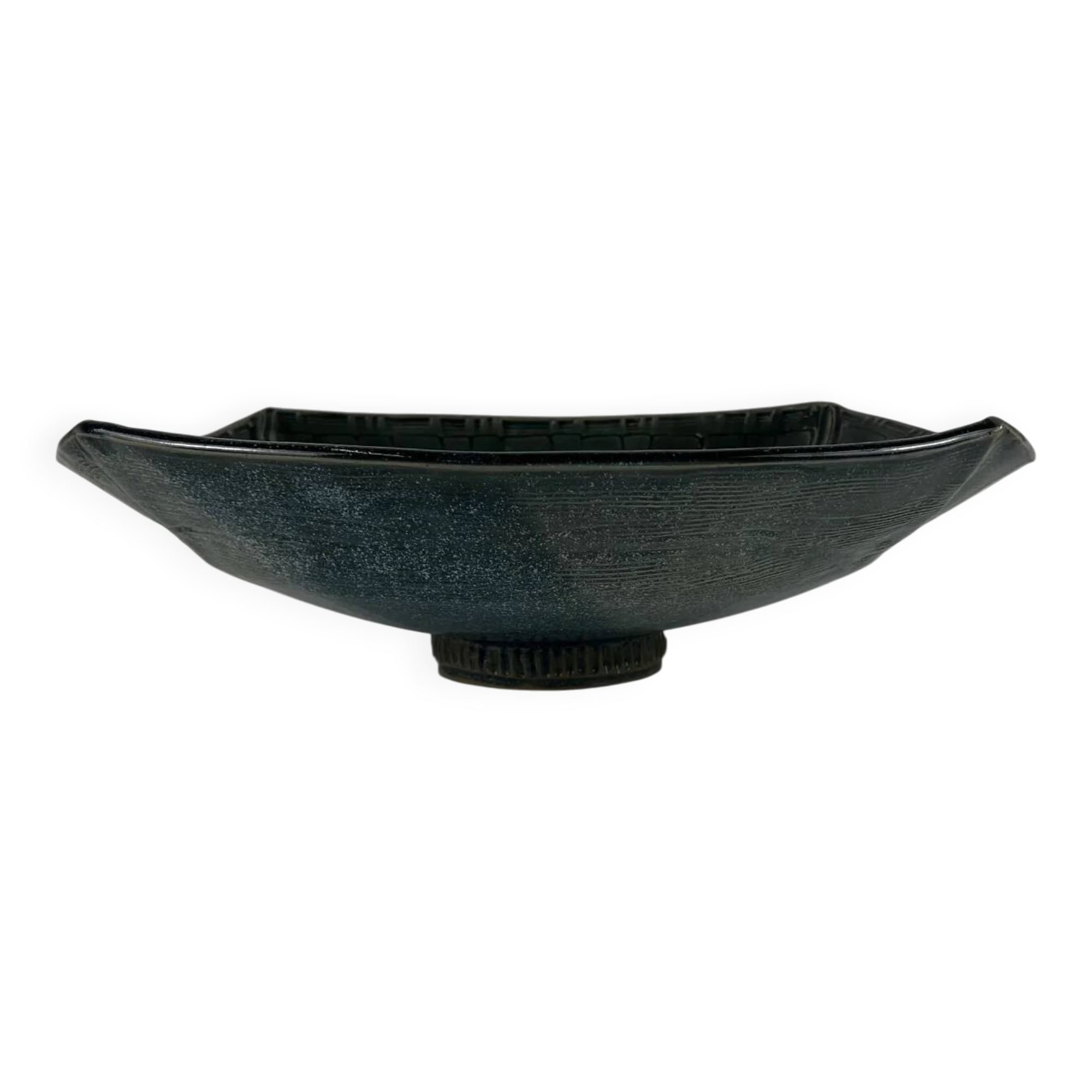 Glazed ceramic bowl in dark blue/green by Pierre Baey, 1960