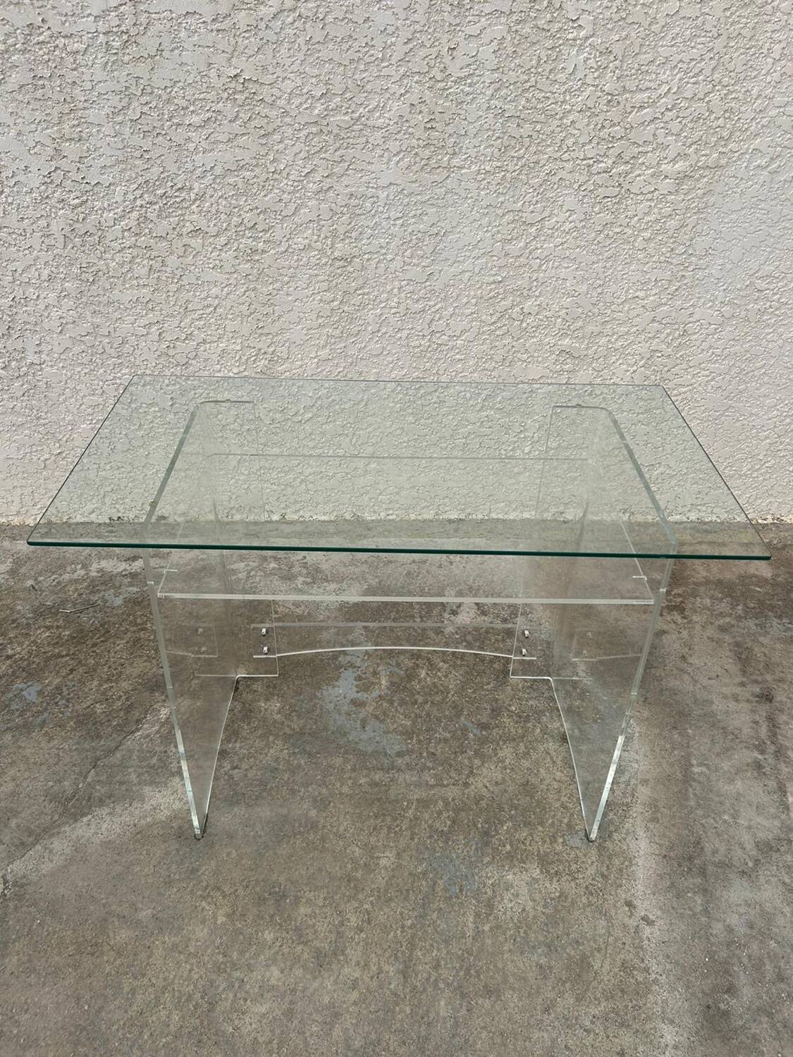 Desk glass top and vintage plexiglass foot