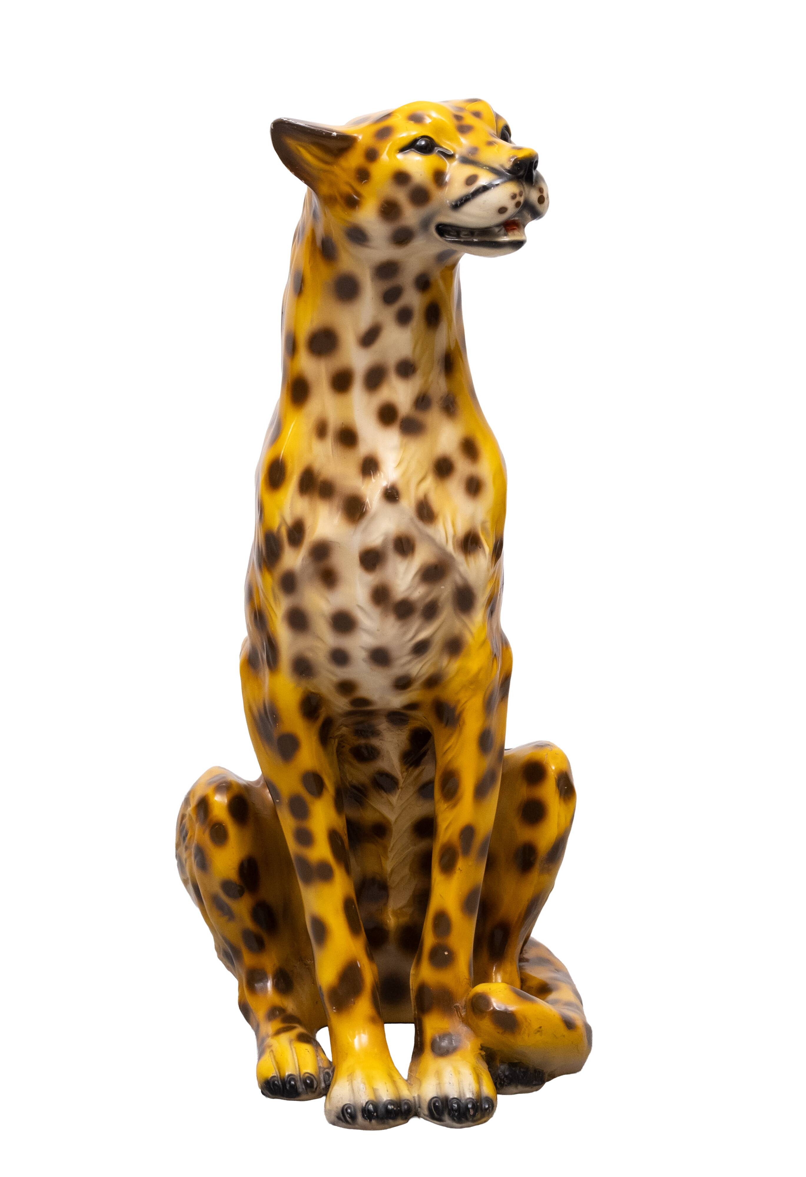 Italian Ceramic Monumental Cheetah Big Cat Statue 1970s