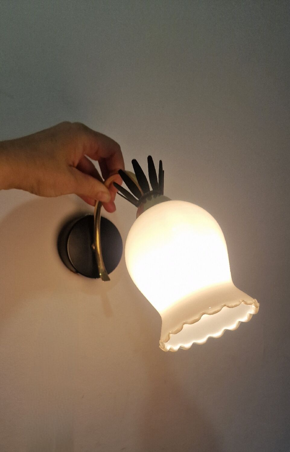 Applique en opaline blanche laiton finition noire