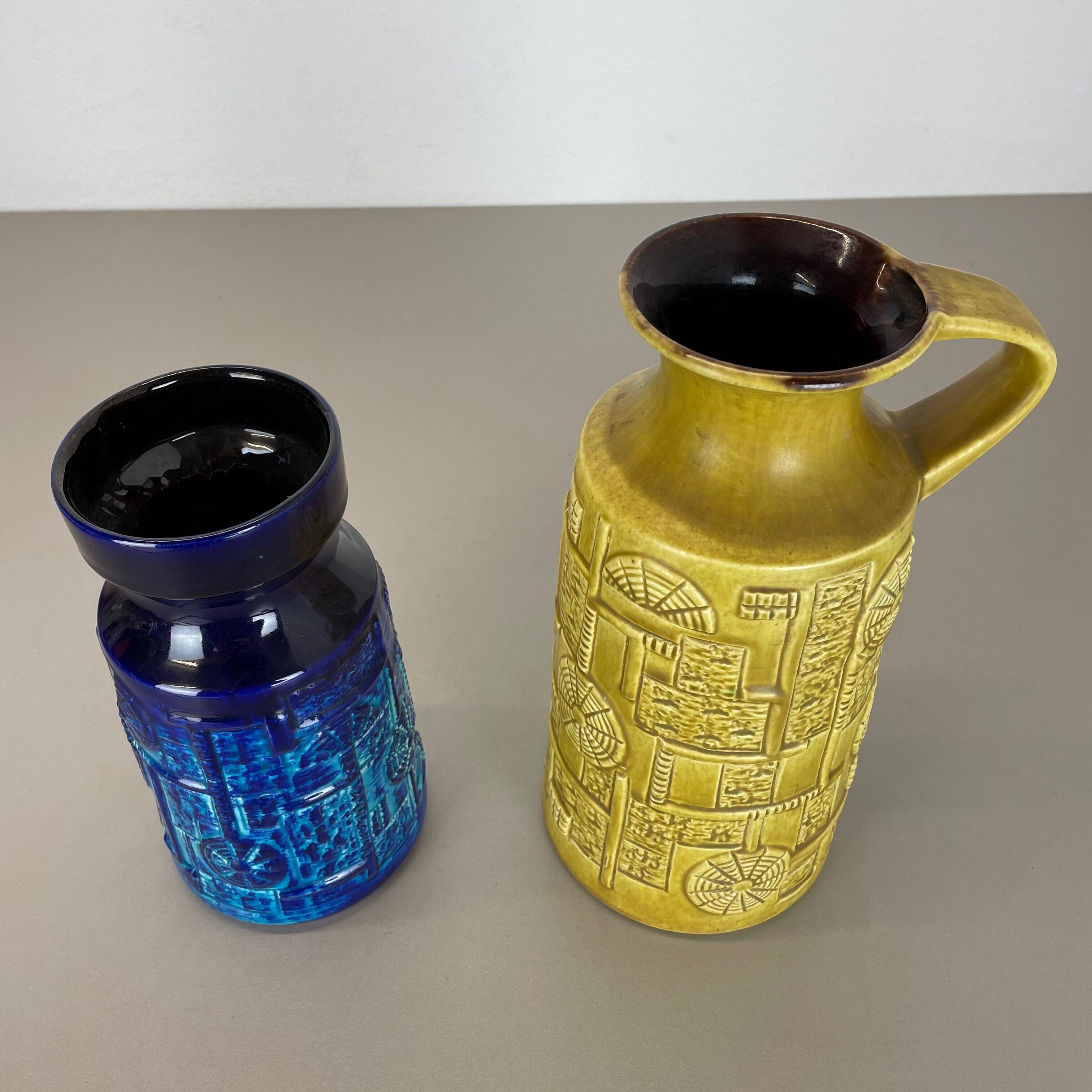 Set of 2 Multi-Color Fat Lava Op Art Pottery Vase by Bay Ceramics Germany, 1970s