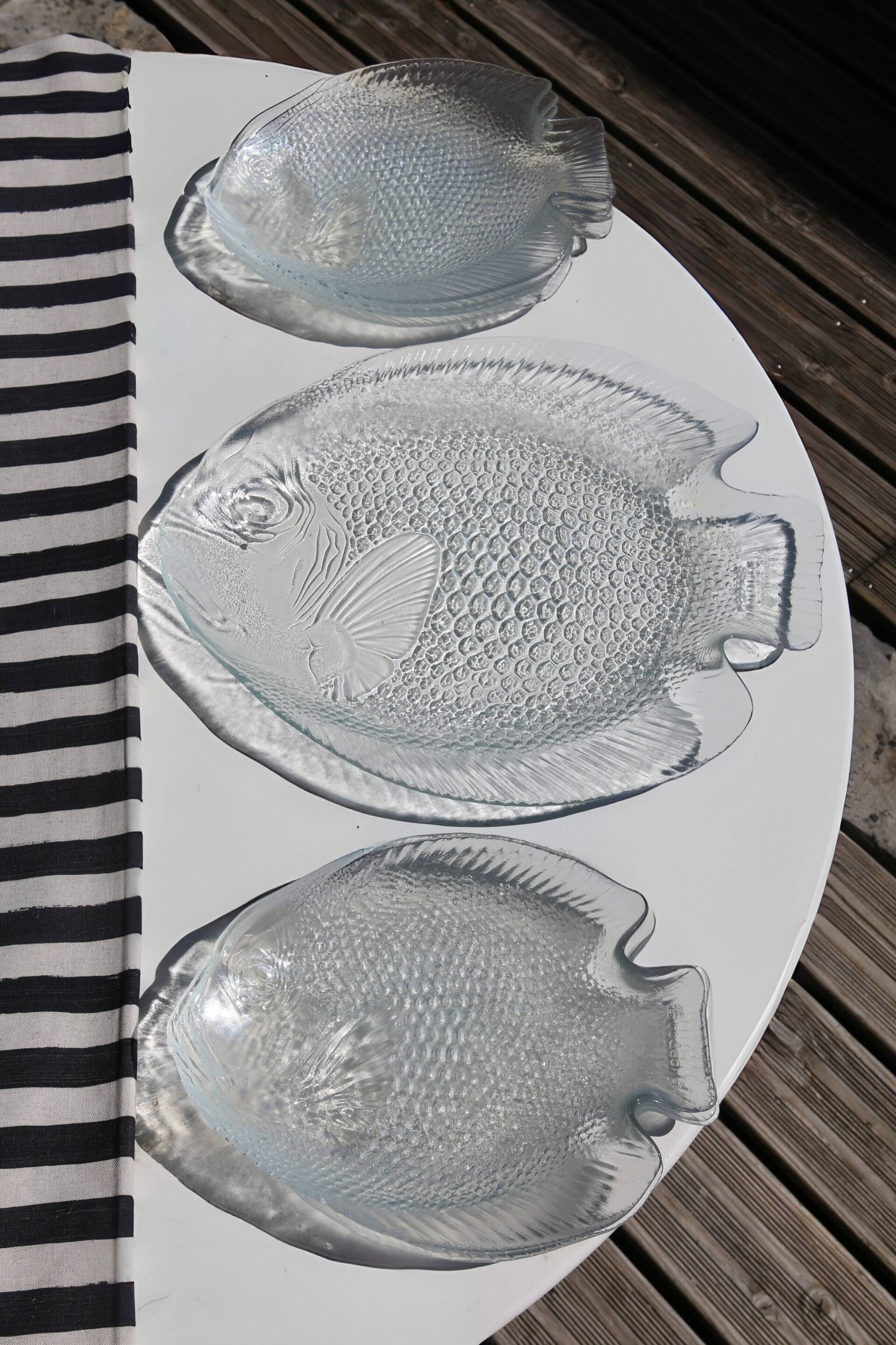 Vintage fish set, Arcoroc France (9 pieces)