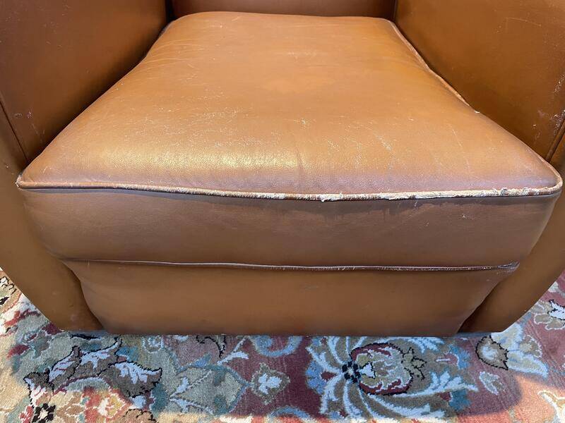 Pair of art deco leather club armchairs