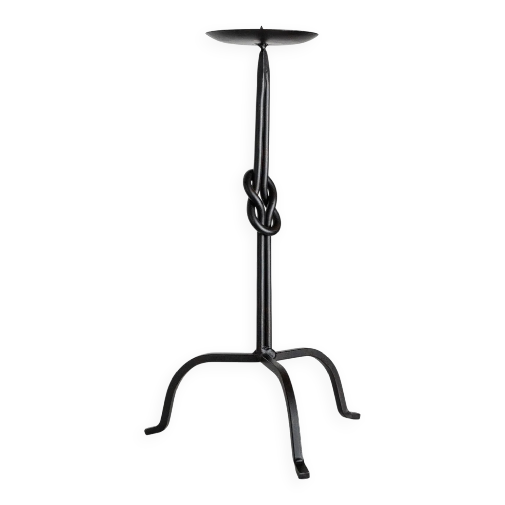 Bougeoir en fer forgé noir avec détail de nœud - Centre de table vintage brutaliste italien des années 1970