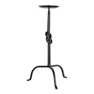 Bougeoir en fer forgé noir avec détail de nœud - Centre de table vintage brutaliste italien des années 1970