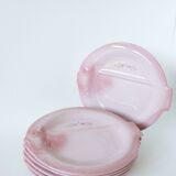Set of 6 pink slip plates "Fish" model, Pornic earthenware "Mélusine", 1970