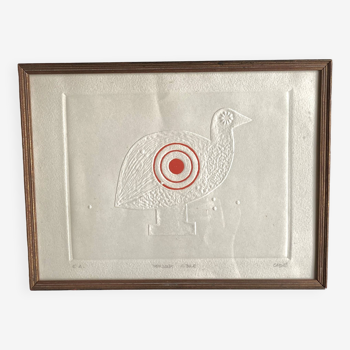 Painted and embossed design, glazed wooden frame