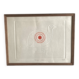 Painted and embossed design, glazed wooden frame