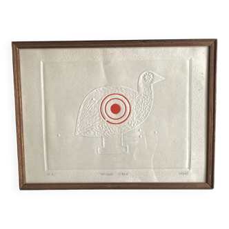 Painted and embossed design, glazed wooden frame