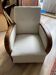 Hungarian Art Deco armchair 1930s beige fabric, carved wooden structure, elegant and comfortable.
