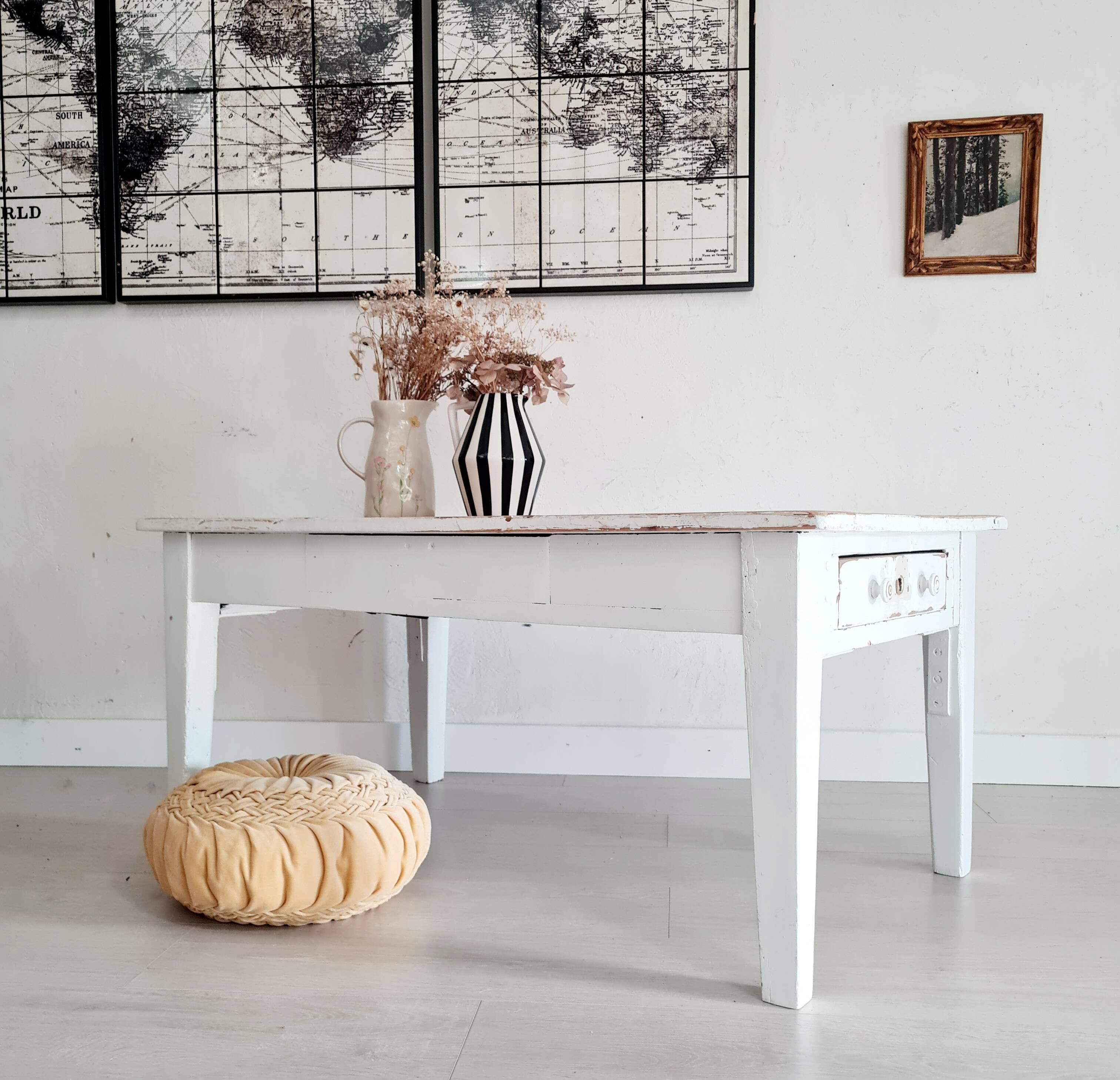 Low wooden farm table