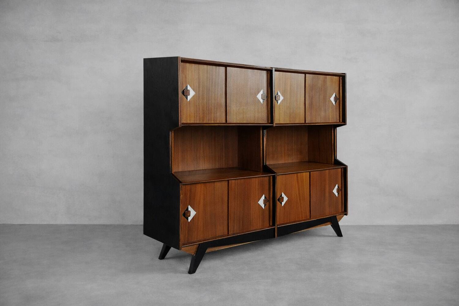 Vintage Mid-Century Danish Modern Teak Sideboard with Hand-Painted Pattern
