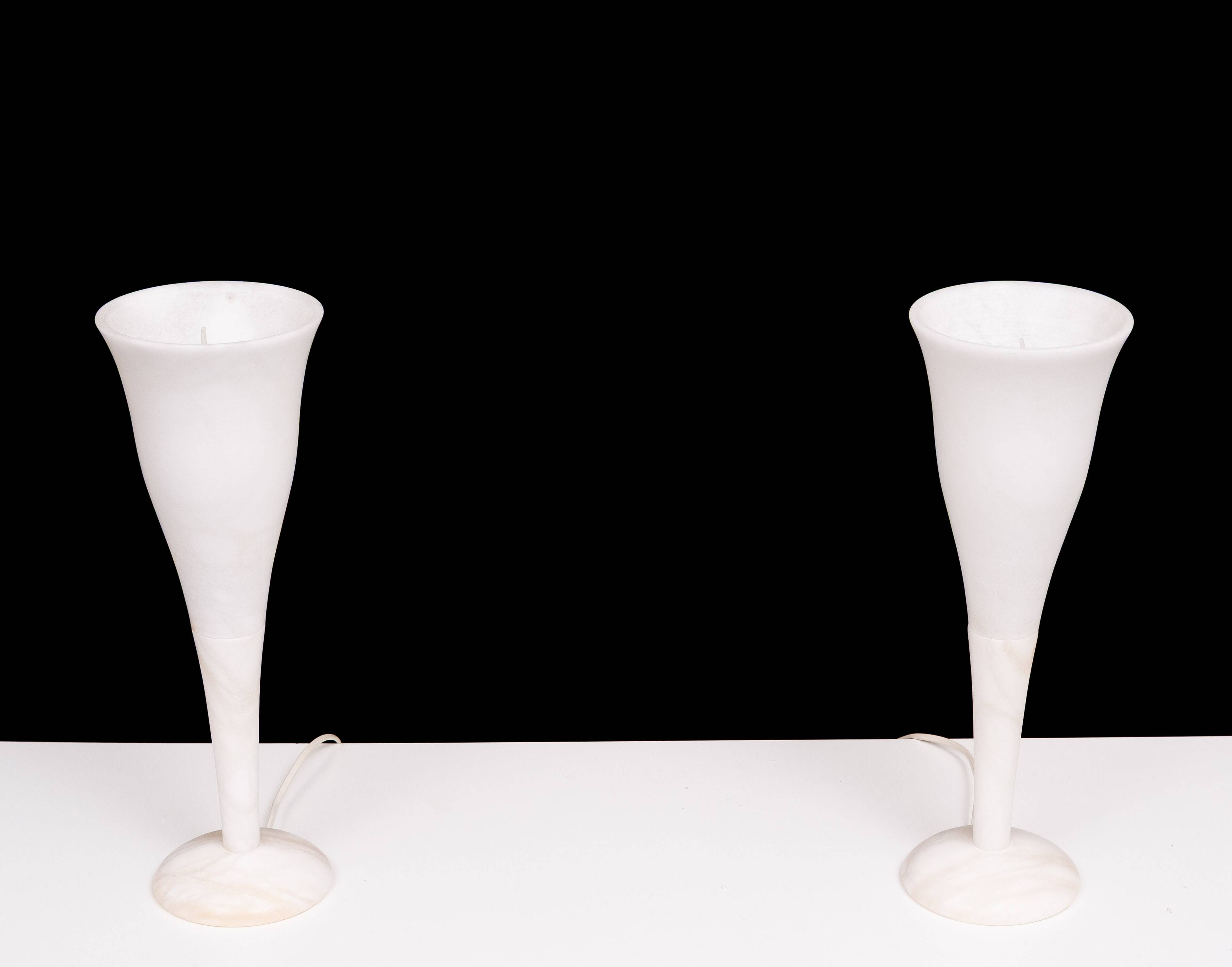 pair Alabaster Table lamps by A Pegasam Spain 1970s